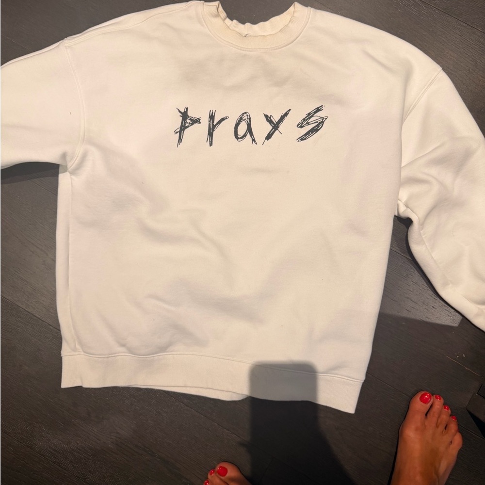 Prays Studios White Crewneck Sweatshirt Black Logo Size M unisex - Picture 2 of 9